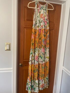 Tiered Floral Maxi Dress in White & Orange